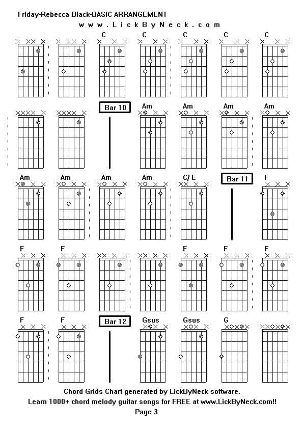 Chord Grids Chart of chord melody fingerstyle guitar song-Friday-Rebecca Black-BASIC ARRANGEMENT,generated by LickByNeck software.